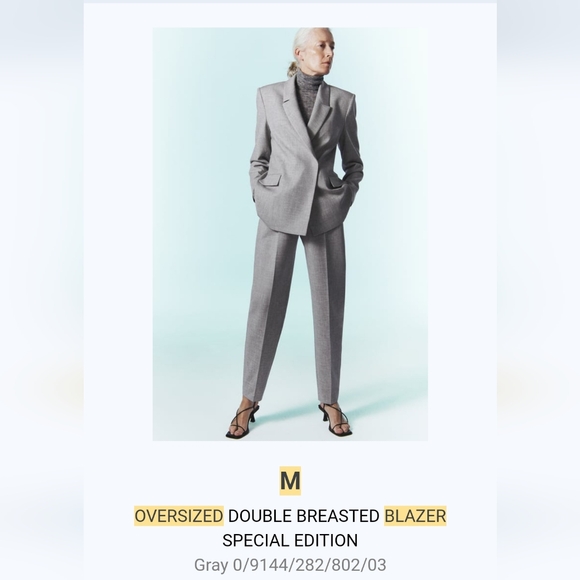 Zara suit Coord oversized doublebreast blazer M & menswear straight leg pants M - Picture 3 of 9
